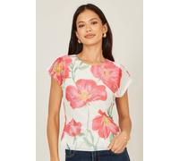 Yumi Women's Ivory Poppy Print Mesh Top | Size: 16