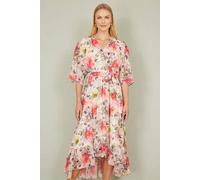 Yumi Women's Ivory Vintage Floral Wrap Midi Dress With Frill | Size: 24