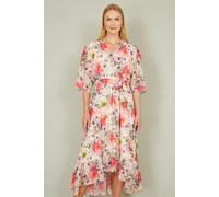 Yumi Women's Ivory Vintage Floral Wrap Midi Dress With Frill | Size: 24 Yumi Ivory 24