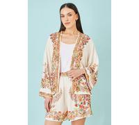 Yumi Women's Ivory Viscose Floral Border Kimono With Tie Belt | Size: Medium Yumi Ivory M