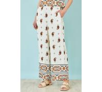 Yumi Women's Ivory Viscose Paisley Wide Leg Trousers | Size: 12 Yumi Ivory 12
