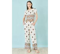 Yumi Women's Ivory Viscose Paisley Wide Leg Trousers | Size: 12 Yumi Ivory 12