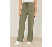 Yumi Women's Khaki Relaxed Stretch Wide Leg Trousers With Pockets | Size: Medium Yumi Khaki M