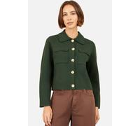 Yumi Women's Knitted Box Jacket With Pockets in Bottle Green | Size: Small