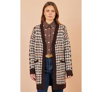 Yumi Women's Knitted Check Long Cardigan in Brown | Size: Medium/Large Yumi Brown M/L