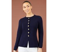 Yumi Women's Knitted Fitted Peplum Cardigan Sweater in Navy | Size: Medium