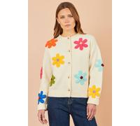 Yumi Women's Knitted Flower Applique Cardigan In Ivory | Size: Medium Yumi Ivory M