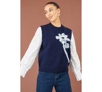 Yumi Women's Knitted Flower Sleeveless Jumper Vest in Navy | Size: Medium