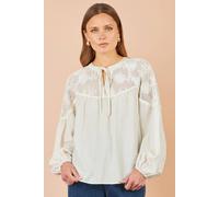 Yumi Women's Lace Relaxed Boho Shirt in Ivory | Size: Large