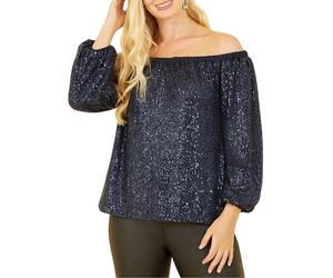 Yumi Womens/Ladies Sequin Off-the-Shoulder Blouse8 UK Navy GT33102