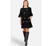 Yumi Women's Leopard Embroidered Cord Tunic Dress in Black | Size: 14