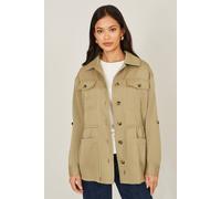 Yumi Women's Light Khaki Utility Jacket With Drawstring Waist & Stripe Lining | Size: 8 Yumi Khaki 8