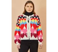 Yumi Women's Multi-colour Tie Front Heart Intarsia Cardigan | Size: Large Yumi Multicolor L