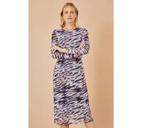 Yumi Women's Multicolour Abstract Stripe Ruched Bodycon Midi Dress | Size: 10 Yumi Multicolor 10
