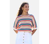 Yumi Women's Multicolour Batwing Crochet Top in Natural White | Size: Large Yumi Natural White L