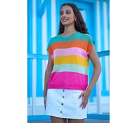 Yumi Women's Multicolour Block Stripe Relaxed Knitted Top | Size: Large