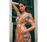 Yumi Women's Multicolour Floral Patchwork Print Midi Shirt Dress | Size: 10 Yumi Multicolor 10