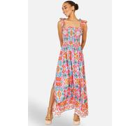 Yumi Women's Multicolour Ikat Print Maxi Viscose Sun Dress in Off White | Size: 12