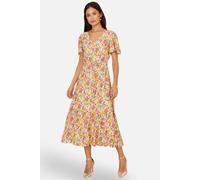 Yumi Women's Multicolour Midi Tea Dress With Angel Sleeves in Off-White | Size: 10 Yumi Off-White 10