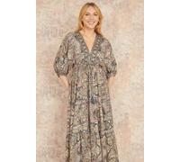 Yumi Women's Multicolour Paisley Print Midi Kimono Dress With Tie Back | Size: Medium