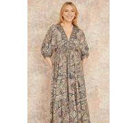 Yumi Women's Multicolour Paisley Print Midi Kimono Dress With Tie Back | Size: Small Yumi Multicolor S