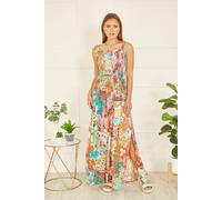 Yumi Women's Multicolour Patchwork Split Hem Maxi Dress With Tie Straps | Size: 14 Yumi Multicolor 14