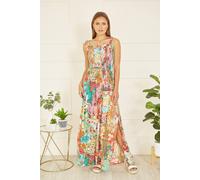 Yumi Women's Multicolour Patchwork Split Hem Maxi Dress With Tie Straps | Size: 16