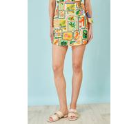Yumi Women's Multicolour Postcard Print Cotton Wrap Skirt | Size: 14