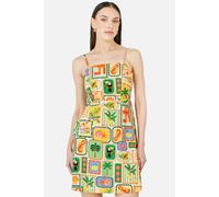 Yumi Women's Multicolour Postcard Print Mini Sun Dress in Ecru | Size: 12 Yumi Ecru 12