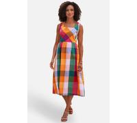 Yumi Women's Multicolour Seersucker Cotton Midi Sun Dress in Tangerine | Size: 16