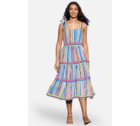 Yumi Women's Multicolour Stripe Cotton Midi Sun Dress in Natural White | Size: 12 Yumi Natural White 12