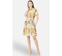 Yumi Women's Multicolour Sun Patchwork Print Shirt Dress in Ecru | Size: 16 Yumi Ecru 16