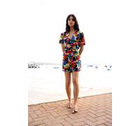 Yumi Women's Multicolour Tropical Leaf Print Playsuit | Size: 16 Yumi Multicolor 16