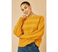 Yumi Women's Mustard Cable Knit Relaxed Fit Jumper | Size: Medium Yumi Mustard M