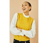 Yumi Women's Mustard Cable Knit Sleeveless Jumper | Size: Large Yumi Mustard L