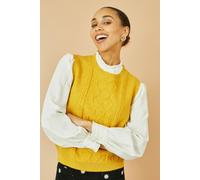 Yumi Women's Mustard Cable Knit Sleeveless Jumper | Size: Medium Yumi Mustard M