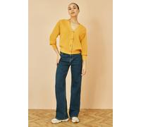 Yumi Women's Mustard Relaxed Fit Cardigan Sweater With Stitch Detail | Size: Small