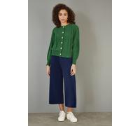 Navy Cord Cropped Wide Leg Trousers With Pockets Yumi Navy 12