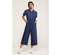 Yumi Women's Navy Cotton Denim Jumpsuit in Blue | Size: 14