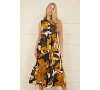 Navy Cotton Leaf Midi Sleeveless Shirt Dress Yumi Navy 10