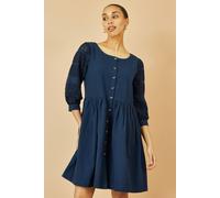 Yumi Navy Cotton Tunic With Broderie Anglaise Puff Sleeves (UK, Numeric, 14, Regular, Regular, Navy)