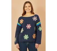 Yumi Women's Navy Crochet Flower Jumper | Size: Large Yumi Navy L