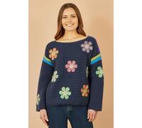 Yumi Women's Navy Crochet Flower Jumper | Size: Medium Yumi Navy M