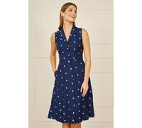Yumi Women's Navy Daisy Print Sleeveless Shirt Dress | Size: 16