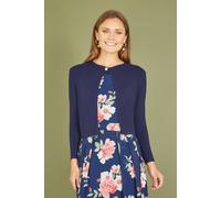 Yumi Navy Diamante Button Cropped Cardigan M Blue