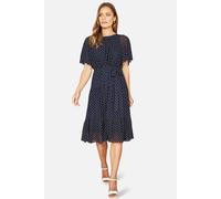 Yumi Women's Navy Dot Print Mesh Stretch Midi Skater Dress | Size: 14
