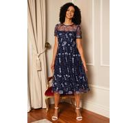 Yumi Women's Navy Embroidered Mesh Midi Dress | Size: 14 Yumi Navy 14