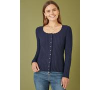 Yumi Women's Navy Fitted Rib Button Up Cardigan | Size: Large Yumi Navy L