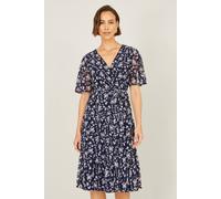 Yumi Women's Navy Floral Mesh Wrap Dress | Size: 14 Yumi Navy 14