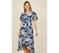 Yumi Women's Navy Floral Midi Wrap Dress | Size: 10 Yumi Navy 10